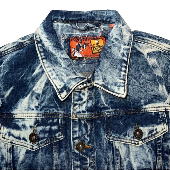 Rolling Paper Acid Wash Distressed Denim Jean Jacket Blend Unisex size Large✨ - Picture 4 of 16